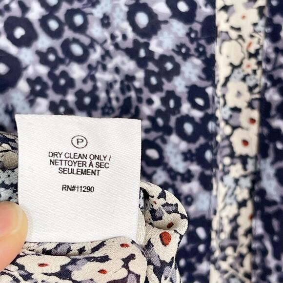 Derek Lam 10 Crosby Womens 4 Blue Ivory Floral Silk Windowpane Blouse Keyhole - Picture 12 of 12